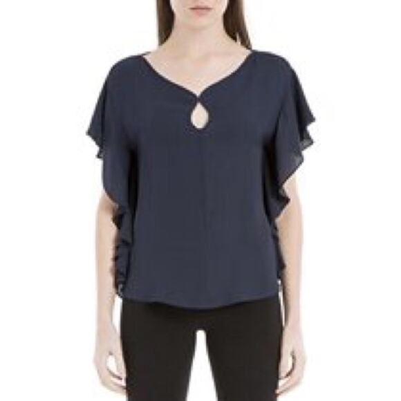 NEW Max Studio Flutter Sleeve Keyhole Blouse in Navy Blue - Picture 1 of 8